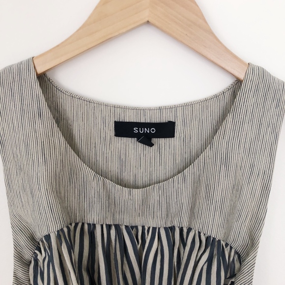 SUNO Yoke Pleated Striped Tank Blouse - Picture 2 of 6